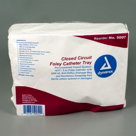 Tray Foley Closed Circuit Catheter Tray Dynarex® Foley 18 Fr. 5 cc Balloon (1/TR 10TR/CS) by Dynarex Corporation  ID 5007
